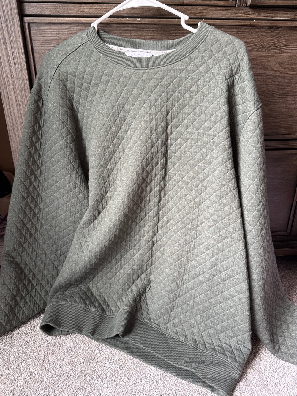 Walter Hagen Quilted Olive Green Crewneck Sweatshirt